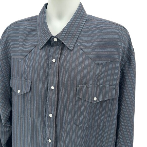 Roper Mens 3XL Shirt Snap Button Western Striped Pockets Gray Red Blue Retro - Picture 2 of 7
